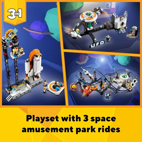 Miniatura 2 de LEGO Creator 31142 - Juego de construcción de montaña rusa espacial 3 en 1 con montaña rusa, torre de caída, carrusel y 5 minifiguras, parque