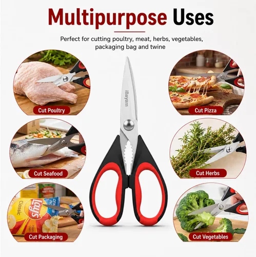 Miniatura 3 de iBayam Tijeras de cocina multiusos resistentes, juego de utensilios de cocina, utensilios de cocina de acero inoxidable, herramientas de utilidad