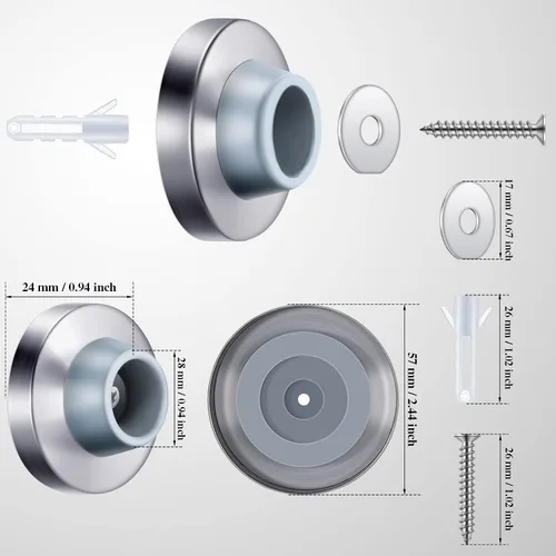 Miniatura 2 de Hotop Tapón de pared para puerta, protector de acero inoxidable con parachoques de goma para montaje en pared, topes para empotrar, silencioso