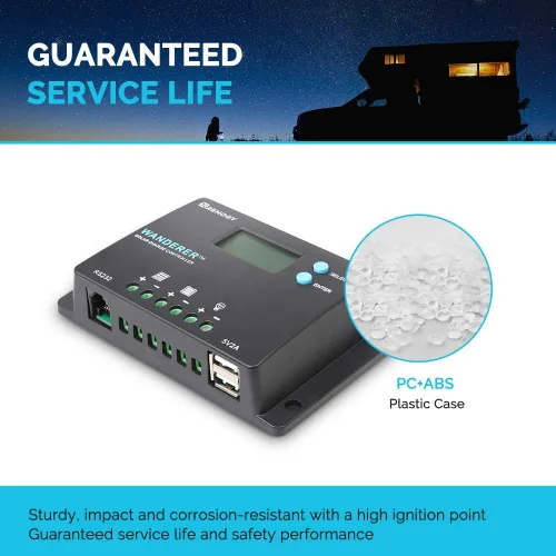 Miniatura 3 de Renogy controlador de carga solar de 10 amperes, 12 V/24 V PWM, conexión de polo negativo a tierra, diseño compacto con pantalla LCD