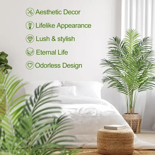 Miniatura 6 de Palmera artificial de 4 pies para interior, palmera paradisiaca tropical falsa en maceta con diseño de corteza real, palmera de areca sintética