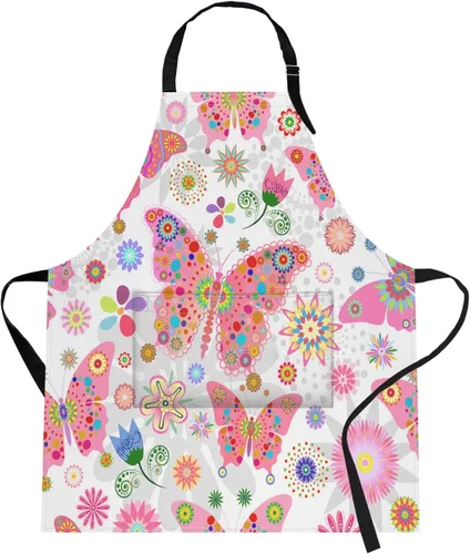 Miniatura 9 de Britimes Butterfly Apron Floral Colorful Butterflies Flowers Aprons Kitchen Cooking Gardening for Women With Pockets
