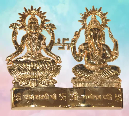 Miniatura 4 de IS4A Lakshmi Ganesh - Estatua de ídolo energizada chapada en oro, para boda, festival, aniversario, Diwali Puja, regalo espiritual de 4 pulgadas