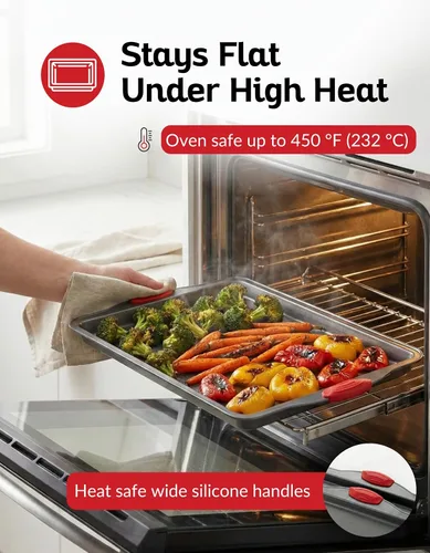 Miniatura 2 de Boxiki Kitchen - Bandeja para hornear antiadherente – Acero al carbono de calibre pesado, resistente a deformaciones, abolladuras y óxido – Bandejas