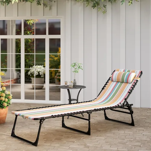 Miniatura 9 de Outsunny Tumbona plegable, silla de bronceado para patio, tumbona para exteriores con respaldo reclinable de 4 posiciones, asiento de malla Arco