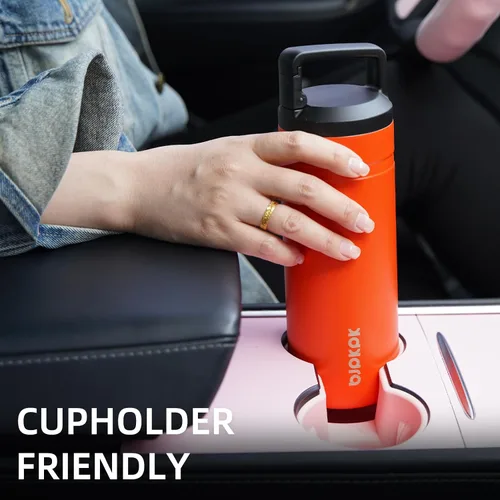 Miniatura 7 de BJPKPK - Botella de agua aislada con 2 tapas, vaso/taza de viaje de acero inoxidable de 20 onzas con aislamiento al vacío de doble pared, taza