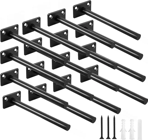 Miniatura 12 de 4 soportes de estante flotante de acero sólido negro de 5 pulgadas, soportes ocultos para estantes flotantes de madera, soporte oculto para estantes