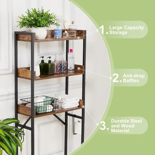 Miniatura 3 de GAOMON Almacenamiento sobre el inodoro, estante organizador de baño de 3 niveles, organizador de baño, ahorro de espacio independiente con soporte