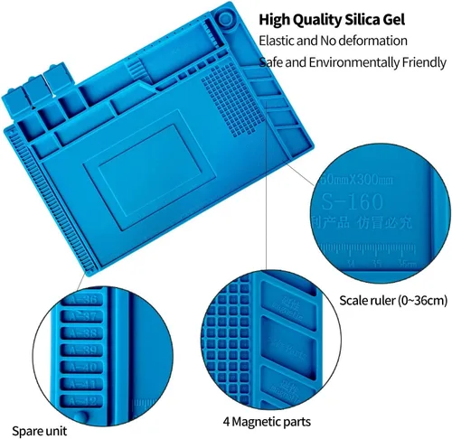 Miniatura 3 de Kaisiking S-160 Alfombrilla de reparación de silicona con función magnética, 2 pinzas ESD y correa de muñeca antiestática para soldadura Kit