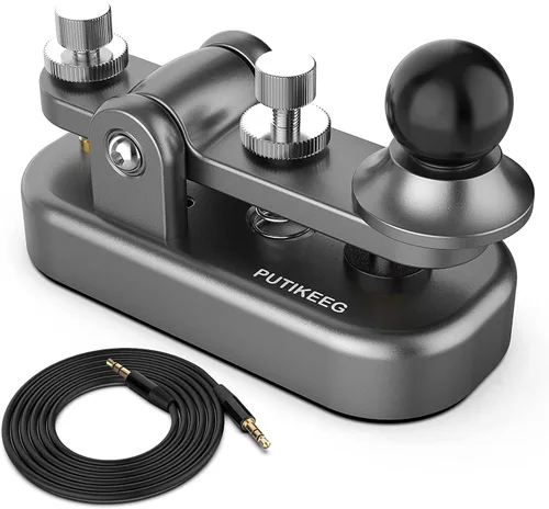 Miniatura 8 de Mini Morse Radio Key CW HAM Enviar Telegram Single Paddle Morse Code Key con aleación de aluminio Cuerpo Base Negro (S)
