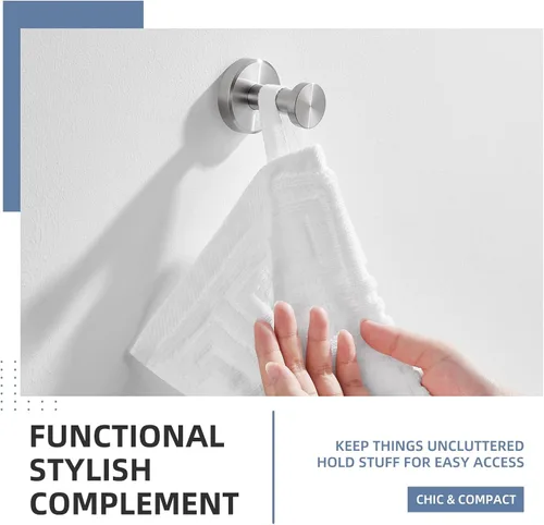 Miniatura 5 de Gancho Simple de Toalla de Baño de Ángulo de Níquel Cepillado, SUS304 Soporte de Toalla de Acero Inoxidable para Armario de Baño y Closet, Perchero