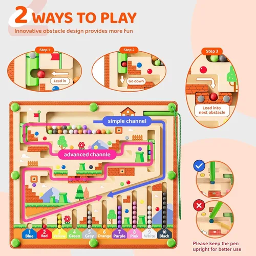 Miniatura 3 de zhiwuzhu Laberinto magnético de color y números para juguetes Montessori, tablero de aprendizaje a juego de madera para niños de 2 a 4 años