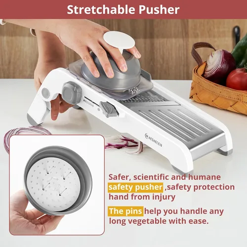 Miniatura 7 de Rebanadora de mandolina 24 en 1 para cocina con hoja de cortador de waffle, cortador de mandolina de cocina ajustable, picador de alimentos
