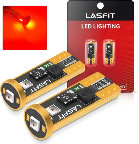 LASFIT Bombilla LED de 194 color rojo 168 T10 192 2825 W5W Canbus sin errores, sin polaridad, 400 lúmenes, extremadamente brillante para luz de
