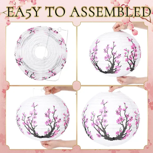Miniatura 5 de 13 faroles de papel chinos japoneses de 12 pulgadas, decoraciones de fiesta Hibachi, flor de cerezo rojo, farol colgante decorativo para Año Nuevo