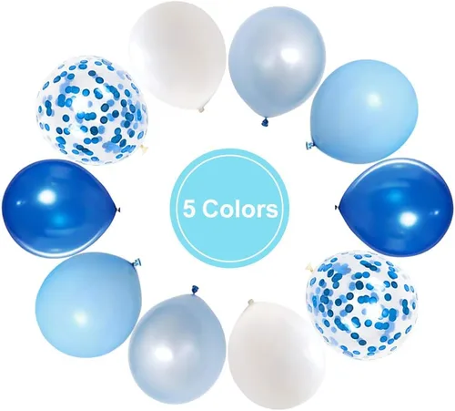 Miniatura 2 de Globos de látex de confeti azul real, 50 globos de 12.0 in, azul claro y blanco para fiesta de cumpleaños, boda decoración Azul y blanco