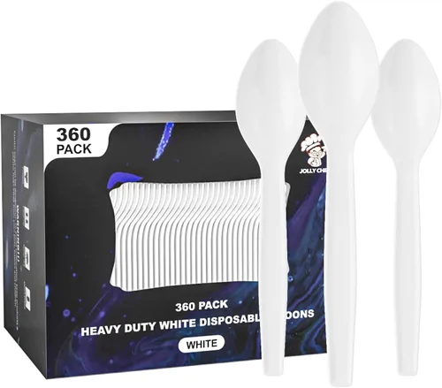 Miniatura 11 de JOLLY CHEF Juego de 300 cubiertos de plástico transparente, 100 tenedores, 100 cucharas, 100 cuchillos, juego de cubiertos de plástico desechables