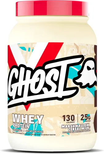 GHOST Proteína de suero en polvo, Leche con cereal de malvavisco - 2 libras, 25G de proteínas - Mezcla de proteína de suero - Batidos de fitness y