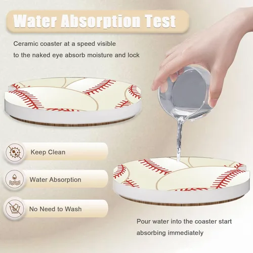Miniatura 3 de Posavasos de béisbol para portavasos de automóvil de cerámica absorbente, paquete de 2 unidades, antideslizantes, accesorios interiores de automóvil