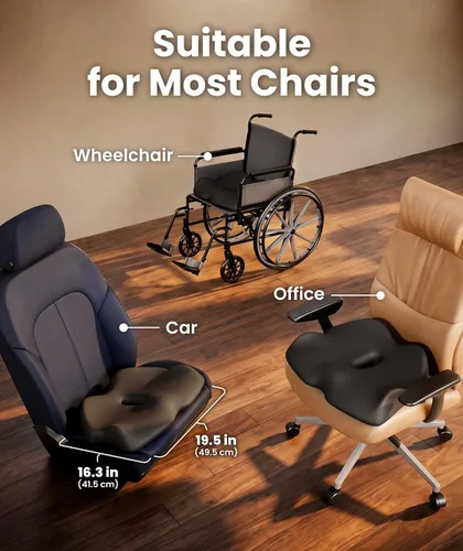 Miniatura 5 de Everlasting Comfort Cojín de asiento de espuma viscoelástica recomendado por médicos para sillas de oficina y automóvil, accesorios ergonómicos