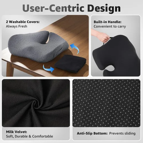 Miniatura 6 de BRO Cojín extra grande para silla de oficina para aliviar el dolor de ciática: cojín de asiento de espuma viscoelástica para aliviar el dolor