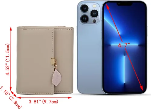 Miniatura 6 de UTO - Cartera pequeña RFID de piel sintética con dije de hoja, cierre de cremallera y tarjetero.