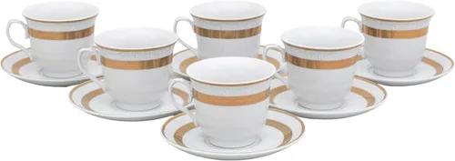 Miniatura 8 de Juego de té de porcelana, 12 piezas, elegante diseño floral blanco con borde dorado – Platillos de 5.5 pulgadas, tazas de 6.5 onzas – para fiestas