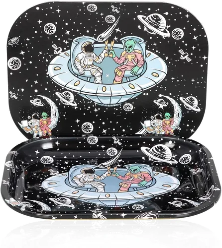 Bandejas de metal con tapa magnética, bandeja de metal de astronauta en el espacio, pequeña y bonita bandeja decorativa, ideal para el hogar o sobre