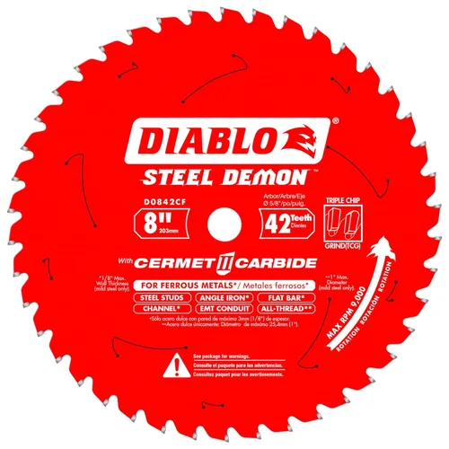 Diablo Hoja de sierra para corte de metal Steel Demon Cermet II de acero de 8 pulgadas x 42 dientes – Vida útil hasta 25 veces más larga, cortes 10