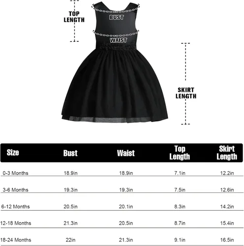 Miniatura 6 de OPAWO Vestido negro para niña pequeña, dama de honor, 3D, tul de encaje, vestido de princesa de satén, vestido de fiesta, concurso, funerario