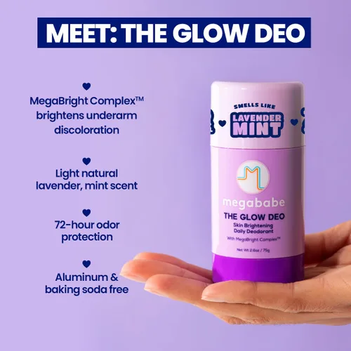 Megababe Desodorante diario The Glow Deo con protección contra olores de 72 horas, esencial para verano y clima cálido, sin aluminio, totalmente
