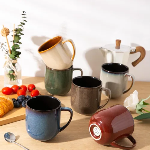Miniatura 12 de LERATIO Juego de 6 tazas de café de cerámica de 12 onzas, grandes tazas de porcelana con mango grande para café con leche, capuchino, leche, cacao