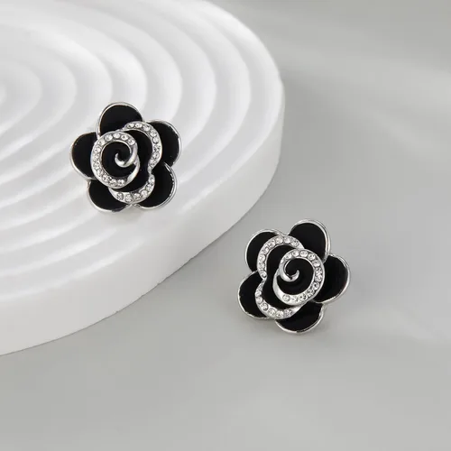 Miniatura 5 de Aprilery Aretes de flor para mujer, diseño de corazón floral de diamantes de imitación de moda, bohemios, hipoalergénicos, aretes de declaración
