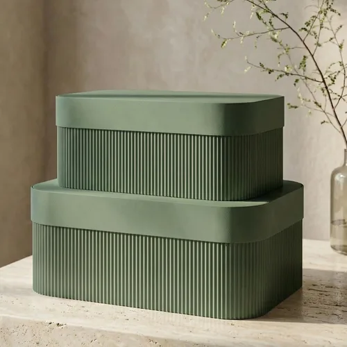 Miniatura 11 de Cajas de almacenamiento decorativas con tapas: juego de 2 hermosos cubos organizadores de cartón acanalado para la decoración de estanterías de tu