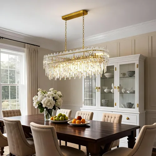 Miniatura 5 de L37.4 '' Candelabros de cristal modernos para comedor 11 luces de lujo rectangular de lujo dorado ovalado cristal colgante lámpara de techo