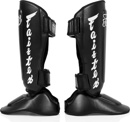 Miniatura 3 de Fairtex Espinilleras SP7 Muay Thai para hombres, mujeres y niños Espinilleras fabricadas con cuero Syntek y son de primera calidad, ligeras