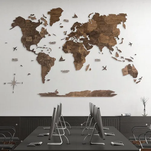 Miniatura 9 de Arte de pared de madera 3D hecho a mano con mapa del mundo, decoración de pared grande, rastrea tus viajes por el mundo, especial para el hogar