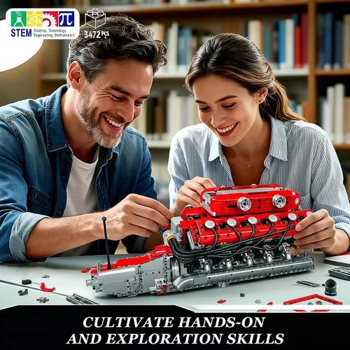 Miniatura 8 de Mould King Kit de modelo de motor V12 que funciona – Juego de bloques de construcción de mini motores motorizados con batería y cambio de marchas