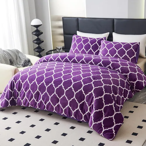 Miniatura 6 de Juego de edredón de tamaño King morado, juego de edredón de forro polar Sherpa tamaño King para invierno, mullido, suave, mullido, reversible