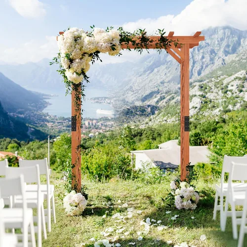 Miniatura 2 de Giantex Enrejado de madera para jardín de 7 pies, arco de boda para patio al aire libre, cumpleaños, fiesta nupcial, decoración de graduación