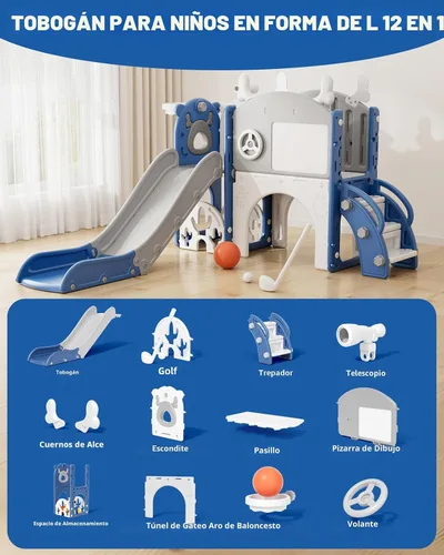 Miniatura 2 de XJD Tobogán infantil 12 en 1 para niños pequeños de 1 a 3 años, nueva actualización con juego de golf, aro de baloncesto, tabla de dibujo para juego