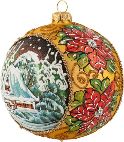 Miniatura 38 de Adorno navideño de capilla azul con soporte, bola de vidrio soplado polaco pintada a mano, bola extra grande de 8 pulgadas/200mm, adorno de fe eterna
