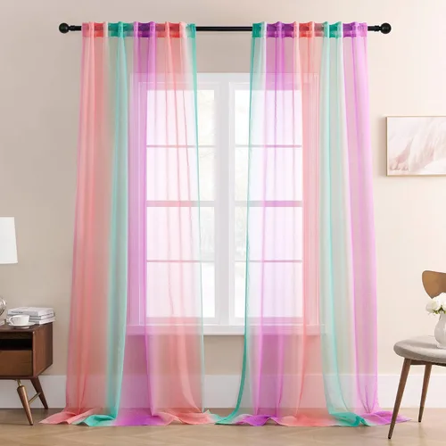 Miniatura 11 de XiDi Cortinas traslúcidas degradadas para decoración de habitación de niñas, cortinas traslúcidas para dormitorio, sala de estar, cortinas Rosa Azul