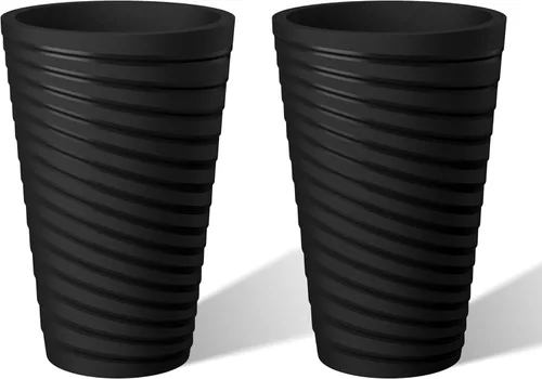 Miniatura 14 de Kante Juego de 2 macetas redondas altas de 23 pulgadas de alto, macetas decorativas grandes para exteriores, interiores, jardín, patio, porche Negro