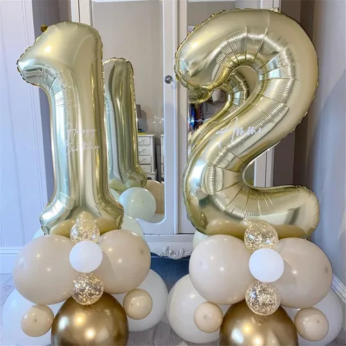 Miniatura 4 de Globo dorado champán con el número 5, globos de aluminio autoinflables grandes de 40 pulgadas del 0 al 9, globo de helio digital 5 dorado claro
