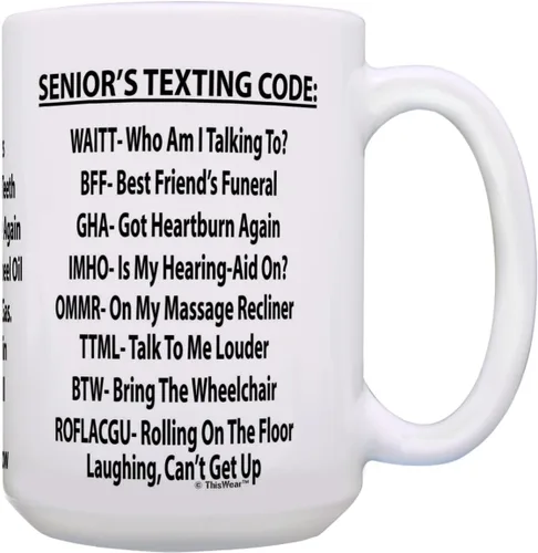 Miniatura 10 de ThisWear Jubilación Taza de café de cerámica con código de texto para personas mayores de 11 onzas, color blanco