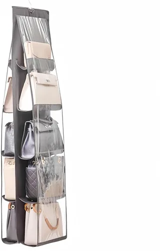 Miniatura 15 de HAN SHENG Organizador transparente para bolsos y bolsos, con 6 bolsillos, almacenamiento para colgar bolsas, estante colgante que ahorra espacio