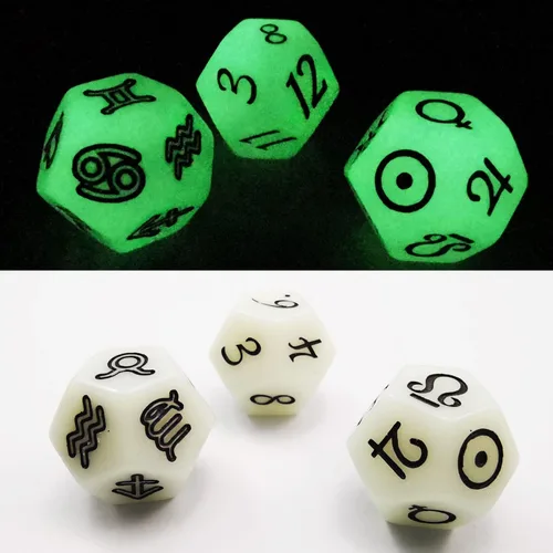 Miniatura 8 de Bescon Juego de dados astrológicos de 3 piezas, Dados de adivinación de constelación D12, 3 colores efecto de piedra mágica Juego de piedras mágicas