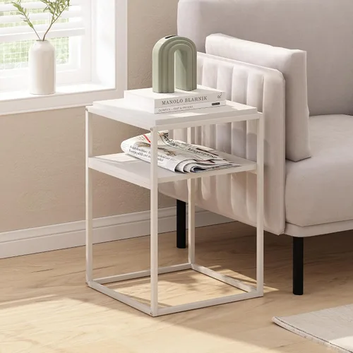 Miniatura 15 de Furinno JAYA Mesa auxiliar ovalada de diseño simple con contenedor, roble blanco/cromo