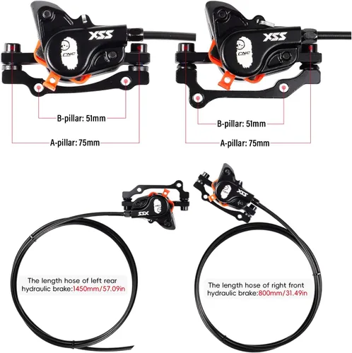 Miniatura 2 de CNC MTB Juego de Frenos de Disco Hidráulicos, Frenos de Disco Hidráulicos para Bicicleta de Montaña CNC Derecha Delantero 800mm Izquierda Trasero